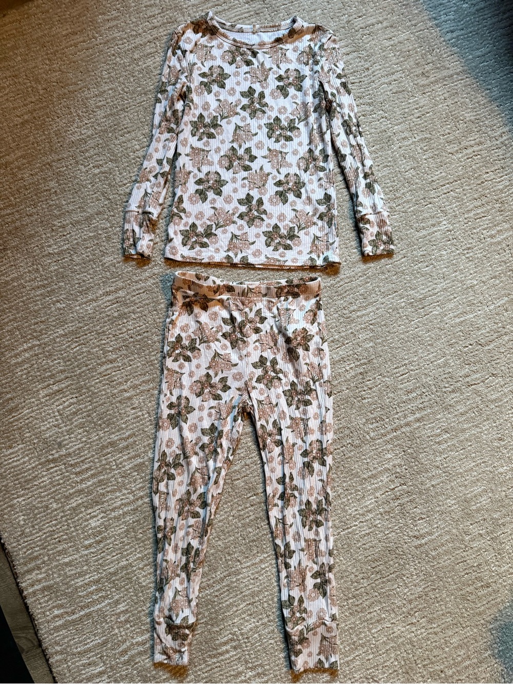 Posh peanut toddler Floral Ribbed Pajama Set - Cream & Greene